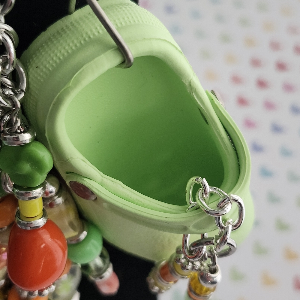 Comfy Croc-inspired Purse Charm or Keychain Handcrafted Glass Stone Floral Beads - Picture 8 of 8
